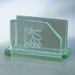 Business Card Holder, 4"W Jade Glass
