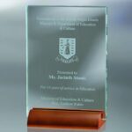 Plaque w/ Wood Base, Jade Glass Award