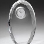 Faceted Oval Clock, 6.5"H Optic Crystal