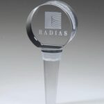 Wine Bottle Stopper, Round, 4"H Optic Crystal