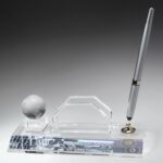 Globe Pen Set/Bscd Hldr, Optic Crystal Gift