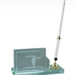 Pen Set/Bscd Hldr, Jade Glass Gift