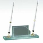 Dual Pen Set/Bscd Hldr, Jade Glass Gift