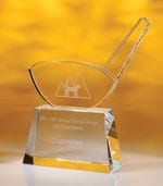 An etched golf trophy