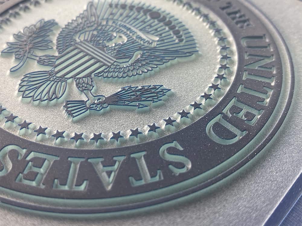 etched symbol of the Great Seal of the United States