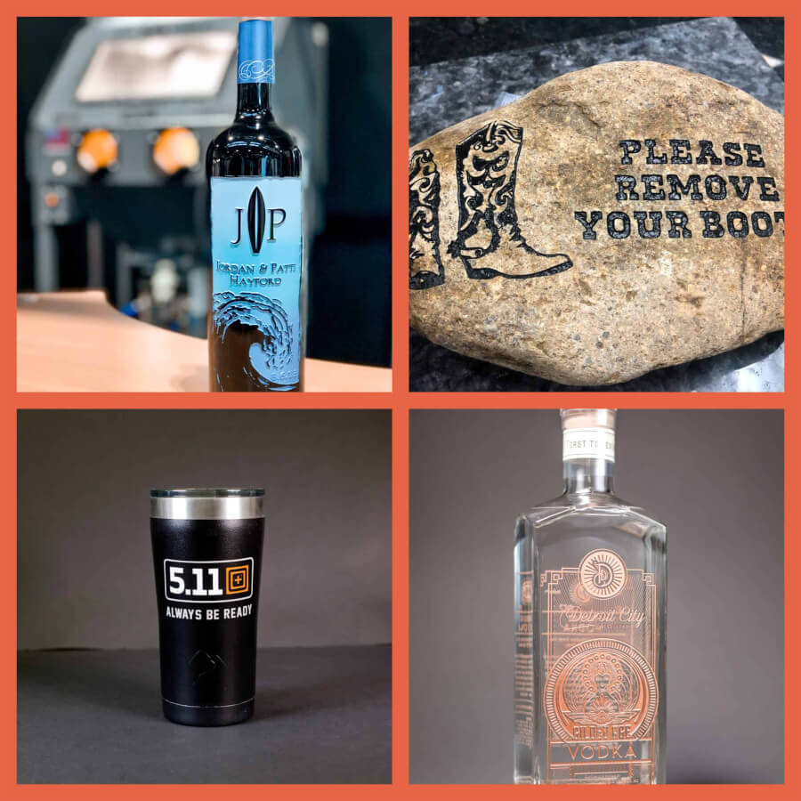 collage of etched works by customers